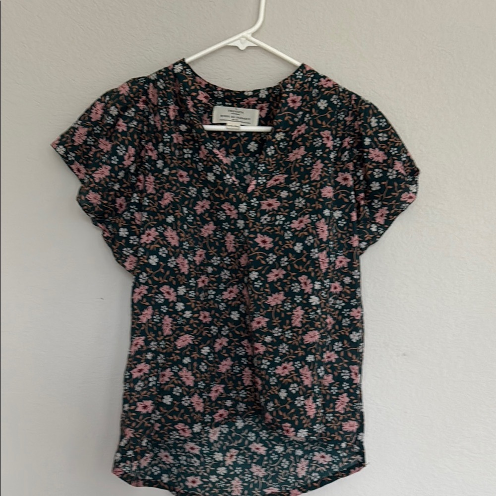 Trovata Birds of Paradis Brett Bohemian Tea Floral flutter Blouse Pink Green XS - Picture 8 of 10
